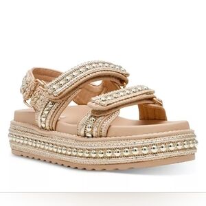 Size 9 Steve Madden Women's Beaded Platform Slide Sandal in Nude
